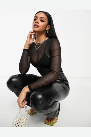 ASOS Body de manga larga de malla de - BLACK