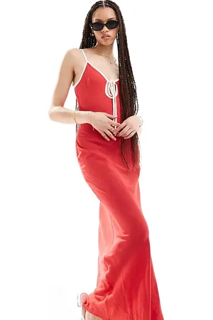 ASOS Vestido lencero con ribetes en contraste de tejido efecto lino de ASOS DESIGN Tall