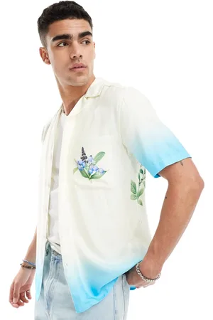 Only & Sons Camisa con cuello de solapas, diseño degradado azul y estampado floral de