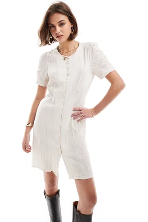 Object Vestido corto blanco hueso abotonado de tejido texturizado de