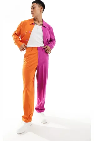 ASOS Pantalones de vestir naranjas y rosas de pernera barrel con diseño color block de (parte de un conjunto)