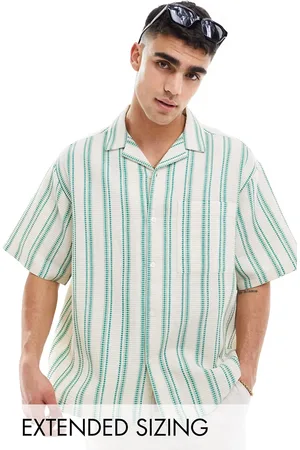 ASOS Camisa a rayas verdes extragrande con cuello de solapas de tejido gofrado de