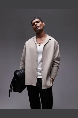 Topman Camisa plisada de corte estándar y manga larga con cuello de solapas de - neutro