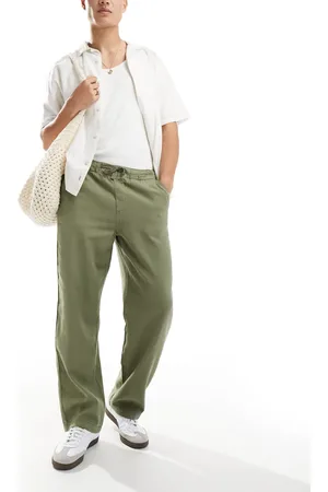 SELECTED Pantalones caquis de corte suelto de mezcla de lino de -Verde