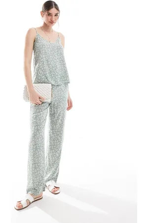VERO MODA Pantalones verde salvia de pernera ancha con estampado floral de (parte de un conjunto)