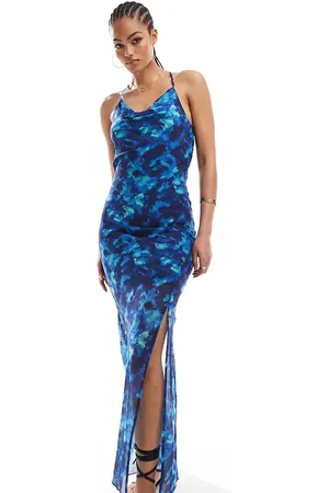 ONLY Vestido largo azul de tirantes con estampado efecto acuarela de