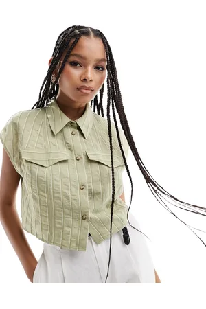 ASOS Camisa corta verde a rayas de manga corta de tejido texturizado de -Multicolor