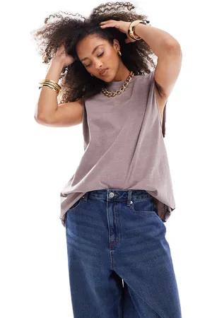 ASOS Camiseta marrón chocolate lavado extragrande sin mangas con sisas caídas de