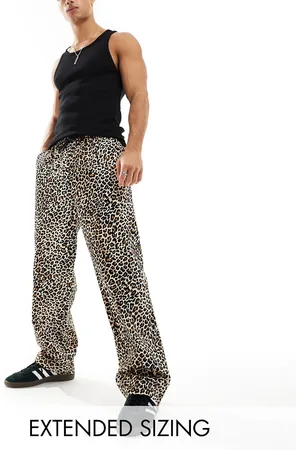 ASOS Pantalones de corte ancho con estampado de leopardo y cinturilla elástica de
