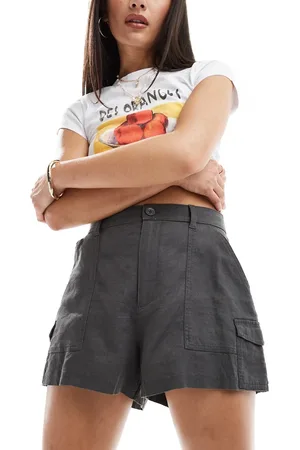 Hollister Pantalones cortos cargo de sastre oscuro de talle alto de mezcla de lino de