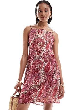 JDY Vestido corto rosa de tirantes con estampado de cachemir de
