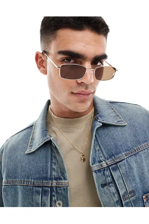 ASOS Gafas de sol doradas con montura cuadrada de metal y lentes marrones de