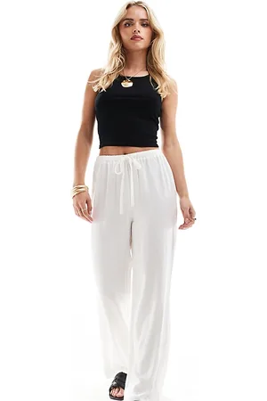 4th & Reckless Pantalones blancos de pernera ancha con lazada en la cintura de mezcla de lino exclusivos de