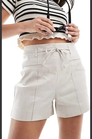 MANGO Pantalones cortos con lazada en la cintura de mezcla de lino de - neutro