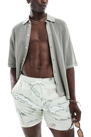 Hollister Shorts de baño de 5" con estampado de mapa tropical de