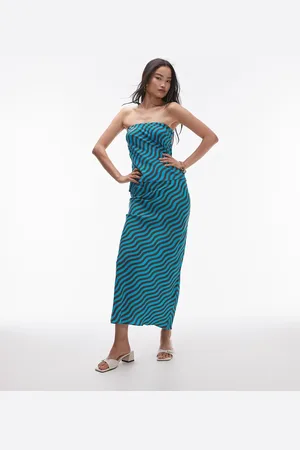 Topshop Falda larga color turquesa y marrón a rayas onduladas de (parte de un conjunto)-Multicolor