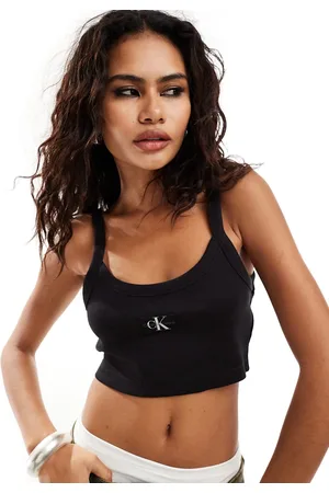 Calvin Klein Top negro estilo bralette de canalé de