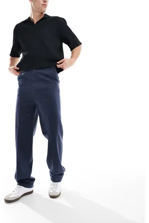 ASOS Pantalones de vestir azul marino de talle alto y pernera recta de mezcla de lana de