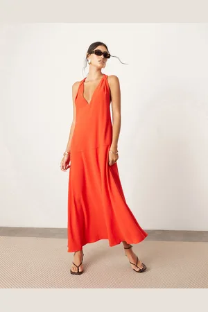 ASOS Vestido largo con detalle retorcido en el hombro y cintura baja de