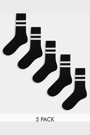 ASOS Pack de 5 pares de calcetines deportivos negros con rayas blancas de