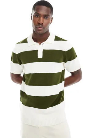 ASOS Polo a rayas estilo rugby de manga corta de -Verde