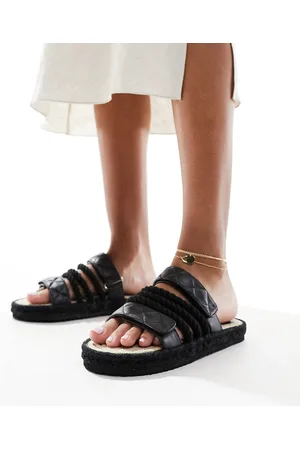 Public Desire Sandalias negras con plataforma plana y tiras de cuerda Coral de