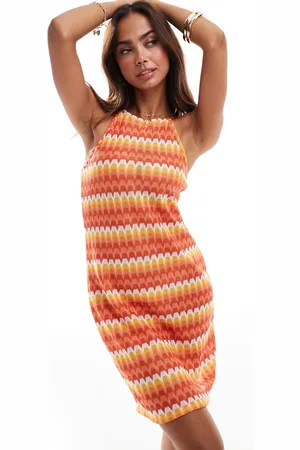VERO MODA Vestido corto multicolor con estampado en zigzag de croché de
