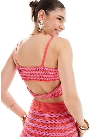 Style Cheat Top a rayas rosas de tirantes de croché de (parte de un conjunto)