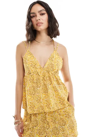ONLY Top amarillo de tirantes con estampado de piña de (parte de un conjunto)