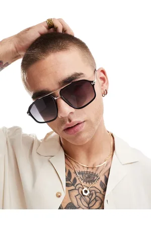 ASOS Gafas de sol negras degradadas de estilo aviador con detalle de cadena plateada de