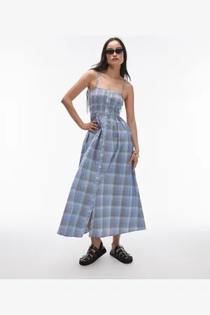 Topshop Vestido midi a cuadros fruncido de sirsaca de