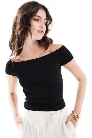 JDY Top con escote Bardot de canalé de