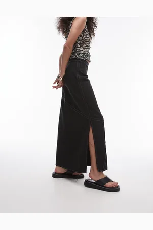 Topshop Falda midi monocromática con pespuntes y bordes sin rematar de sarga de -Negro