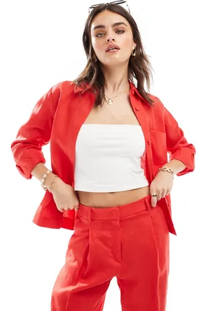 MANGO Camisa roja de lino de (parte de un conjunto)