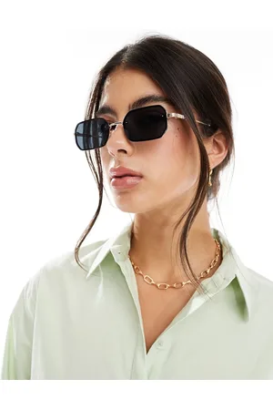 Pieces® Gafas de sol doradas con montura retro y lentes negras de -Dorado