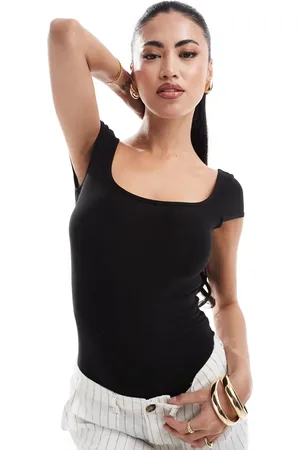 Fashionkilla Body con escote cuadrado y mangas de casquillo de tejido supersuave de