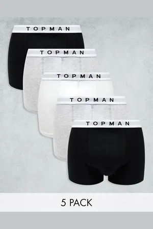 Topman Pack de 5 calzoncillos de color negro, gris jaspeado y blanco con cinturillas blancas de