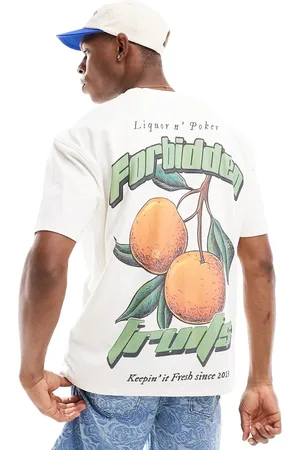 Liquor N Poker Camiseta blanca extragrande con estampado de frutas en la espalda de