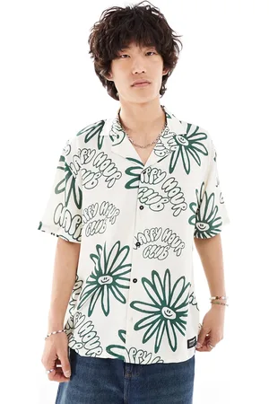 Dr Denim Camisa resort color crudo holgada de manga corta con estampado gráfico verde Madi de