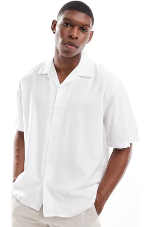 SELECTED Camisa blanca extragrande con cuello de solapas de mezcla de lino de -Blanco