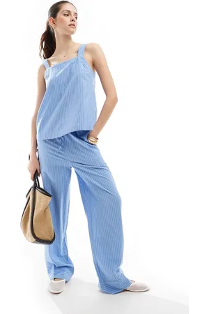 VERO MODA Top azul a rayas de tirantes con escote cuadrado de algodón de (parte de un conjunto)