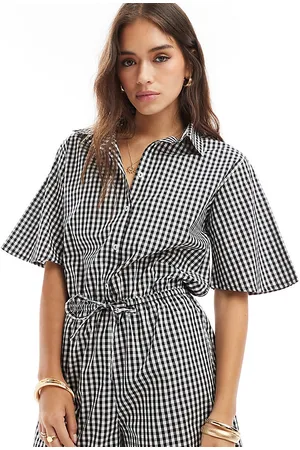 Esmée Mono playero corto negro y blanco a cuadros vichy de