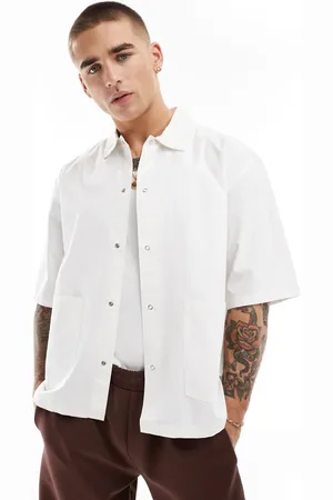 Weekday Camisa blanco hueso holgada con bolsillos utilitarios Newman de