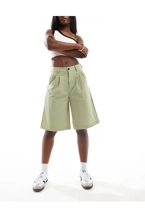 Noisy May Pantalones cortos verde estilo bermudas de talle alto de