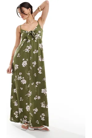JDY Vestido largo con estampado floral y lazada delantera de -Verde
