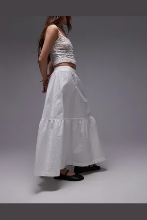 Topshop Falda midi blanca escalonada de algodón de