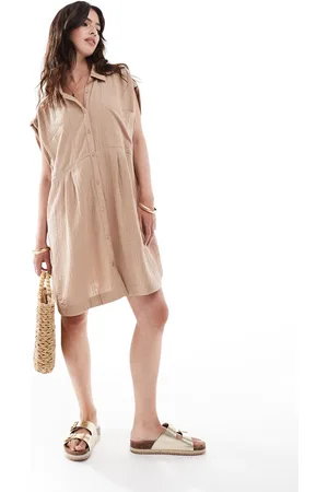 ASOS Vestido camisero color amplio sin mangas de tejido doble de -Beis neutro
