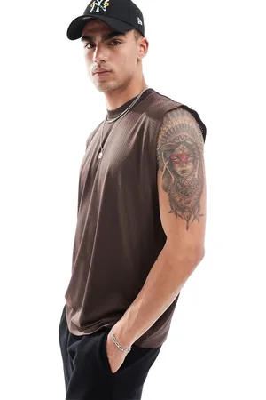 ASOS Camiseta marrón extragrande sin mangas de malla deportiva de