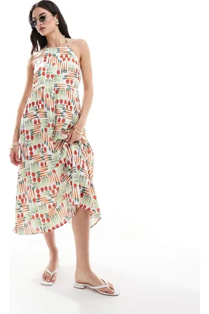 VERO MODA Vestido largo con estampado de tomates y cuello halter de -Multicolor