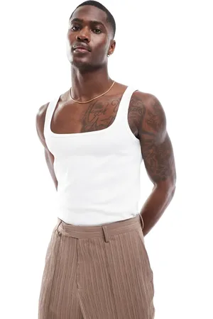 ASOS Camiseta blanca ajustada sin mangas con cuello cuadrado de canalé de